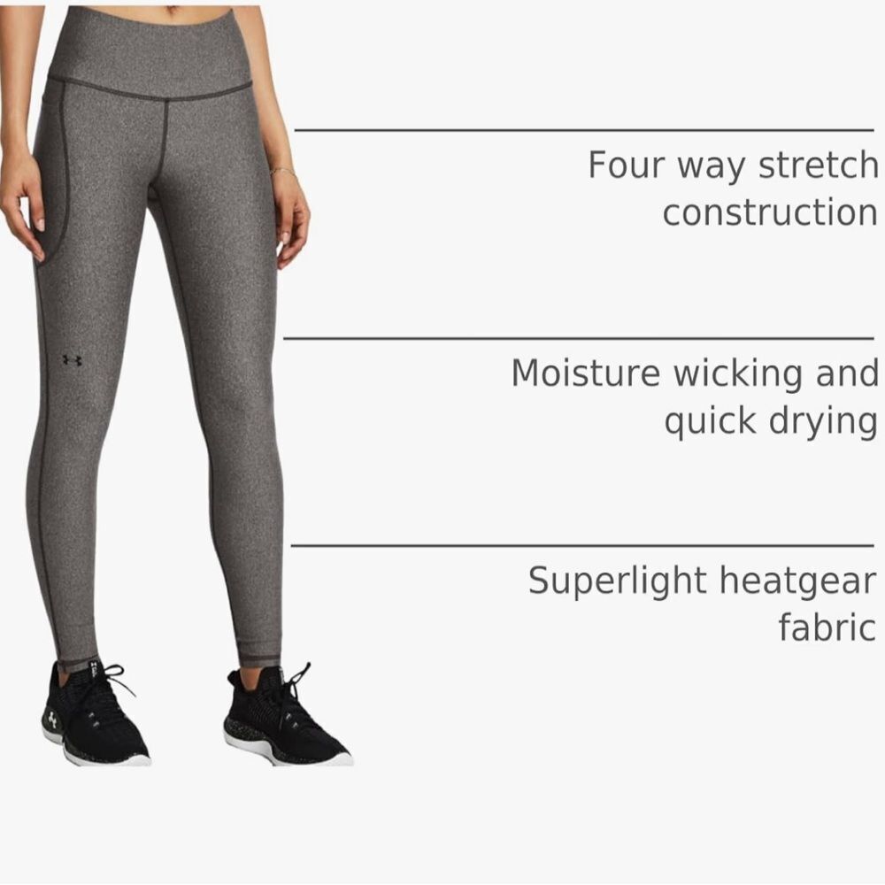 Under Armour UA Gray HeatGear Tech No-Slip Waistband Full Length Leggings NEW - Picture 14 of 14